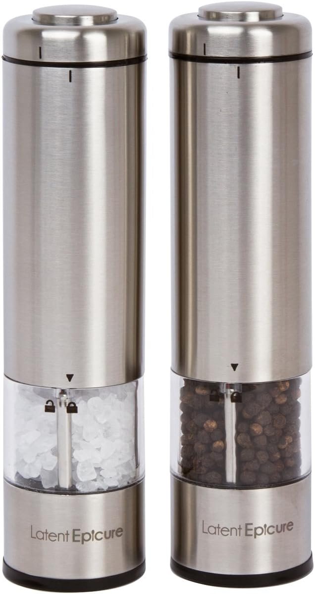 Electric Salt and Pepper Grinder Set (pack of 2) - Stainless Steel Battery Operated Salt & Pepper Mills with Light - Complimentary Mill Rest- One Handed Operation Adjustable Ceramic Grinders - Image 4