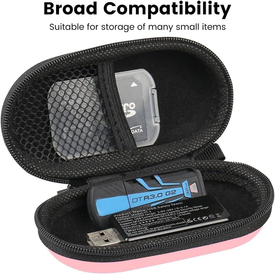 Earbud Case Wired Earphone Case Holder EVA Headphone Storage Bag Small Zipper Pouch Compatible for EarPods, AirPods, Beats Flex, Urbeats3, Bose Wireless Earbuds, USB Cable, with Clip-Pink - Image 4