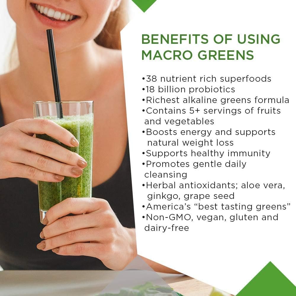 MacroLife Naturals Macro Greens Powder 38 Superfood Probiotic Antioxidant Enzyme & Herbal Supplement Immunity Energy Cleanse - Non-GMO Vegan Gluten-Free Dairy-Free - 10oz (30 Servings) - Image 6