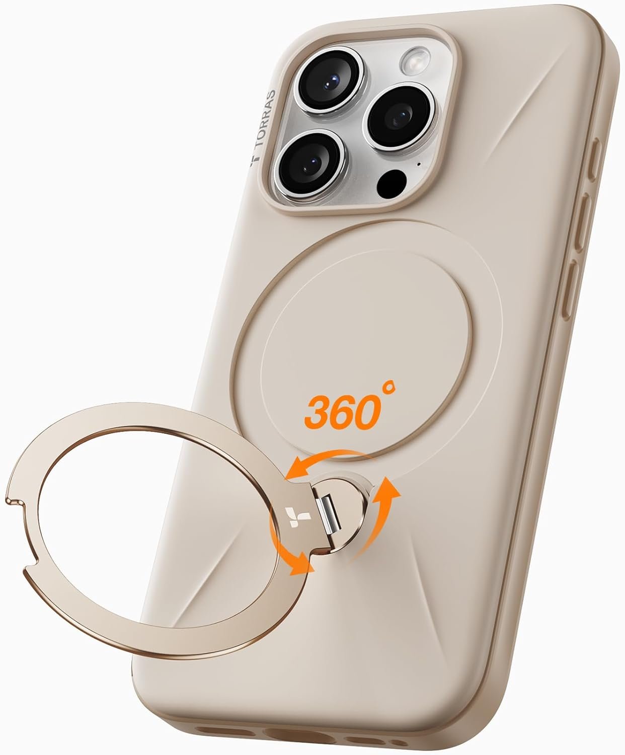TORRAS 360°Spin Stand for iPhone 15 Pro Max Case, Compatible with Magsafe, Mil-STD Protective Hard PC Scratch-Resistant Case for iPhone 15 Pro Max Phone Case with Kickstand, Ostand Spin, Dune Beige - Image 2