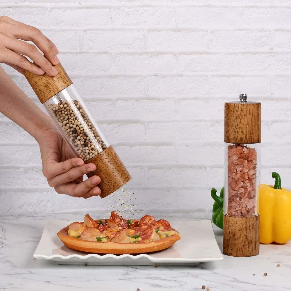 Premium Acrylic Salt and Pepper Grinder Set, Manual Salt and Pepper Mills- Wooden Shakers with Adjustable Ceramic Core-Salt Grinder and Pepper Mill -8 Inches-Pack of 2 - Image 8