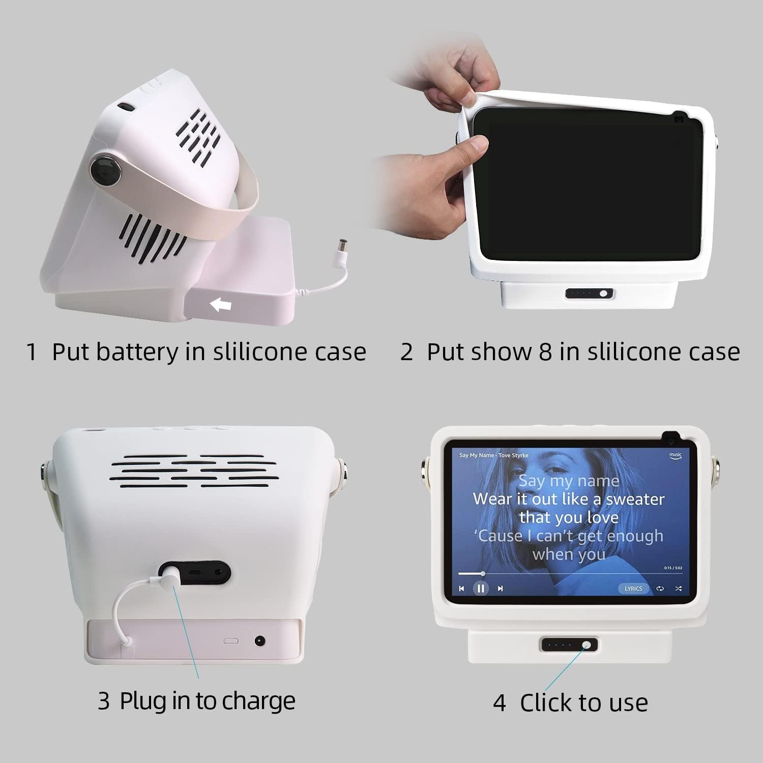 Battery Base for Show 8 1st & 2nd, Portable Show 8 Charger, Xiaodu Smarts Speaker Battery Stand 15600mAh, 9.5 Hours Work Time Protector with Handle,White(Not Include Show 8)… - Image 5