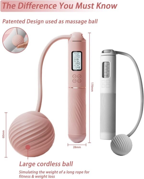 YOTTOY Cordless Jump Rope with Counter - Ropeless Jump Rope 2 In 1 with Large Cordless Ball-Weighted Jump Rope for Women with LCD Display - Image 3