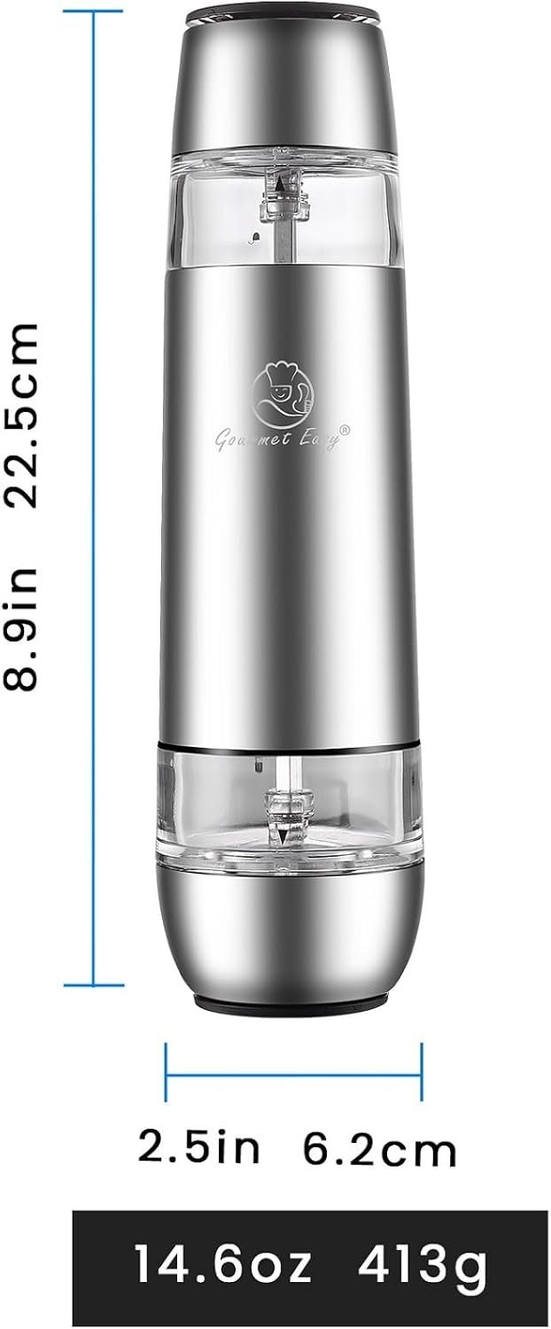 2 in 1 Electric Salt and Pepper Grinder Set, Rechargeable with USB-C, Automatic Battery Operated Salt and Pepper Shakers, Pepper Mill Grinder with Adjustable Coarseness, Stainless Steel Gourmet Easy - Image 5