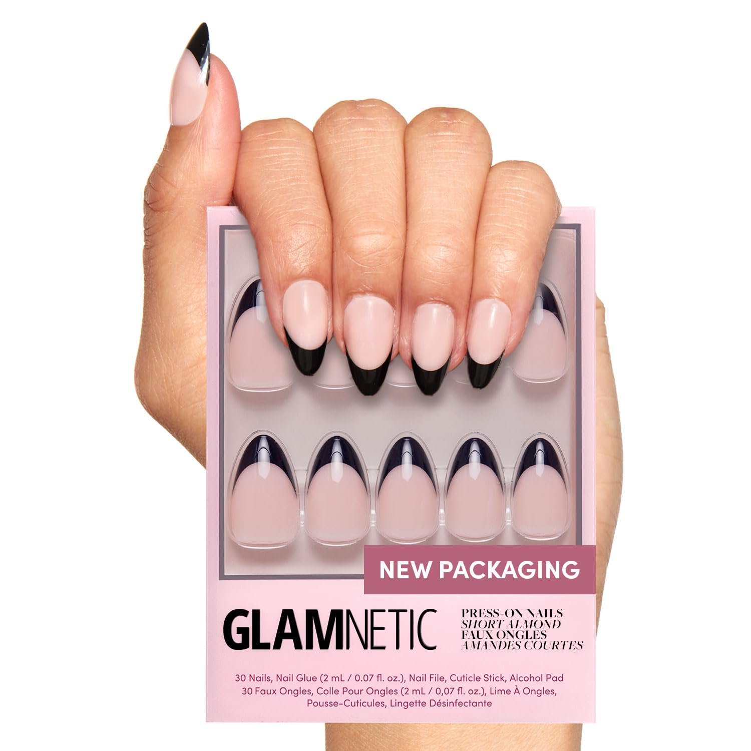 Glamnetic Press On Nails - Caviar | Semi-Transparent, Short Almond Nails, Reusable | 15 Sizes - 30 Nail Kit with Glue - Image 2