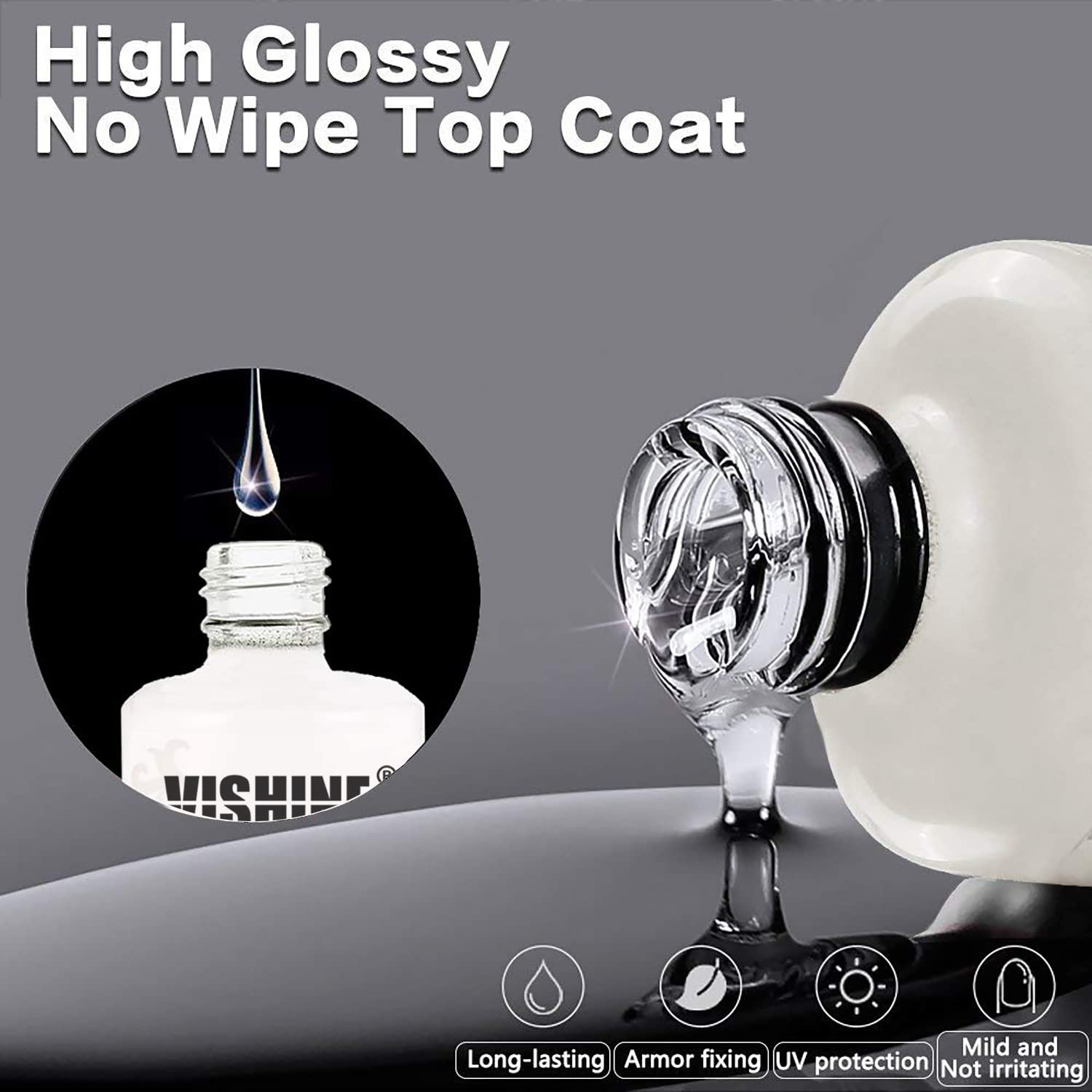 Vishine Top Coat- 15ML No Wipe Top Coat Gel Nail Polish High Gloss Shine Finish Long Lasting Home DIY Professional Manicure - Image 4