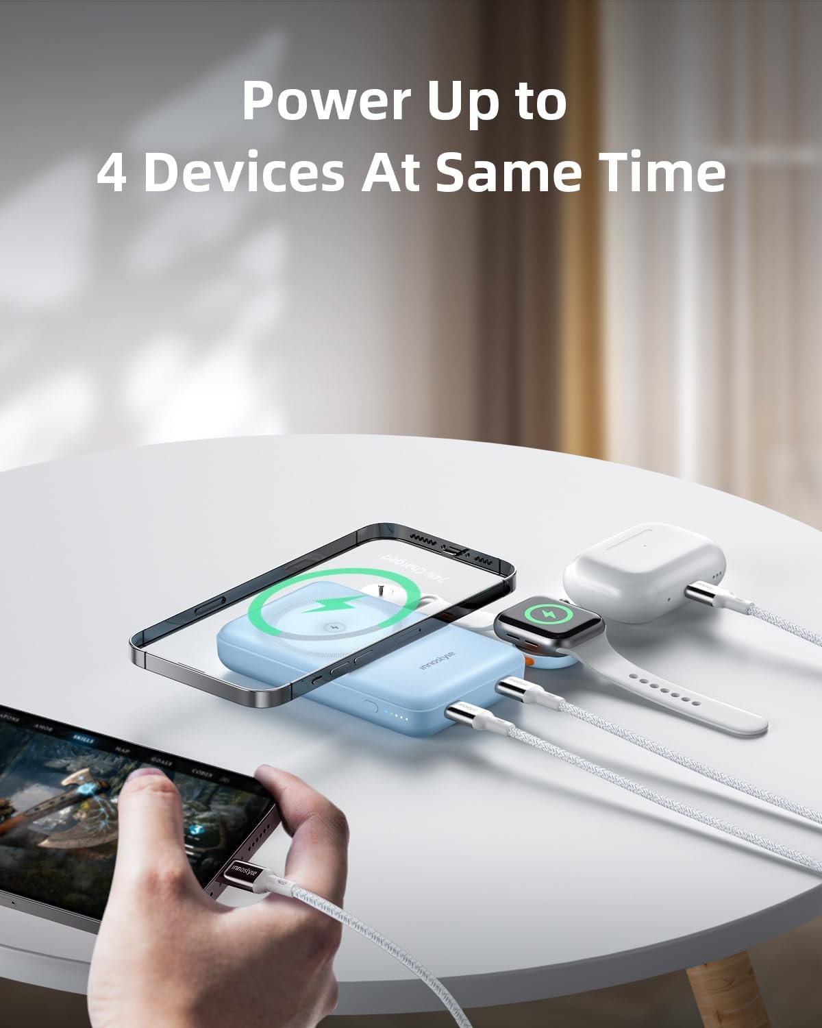 Magnetic Power Bank 4-in-1 Wireless Charger 10000mAh Portable Apple Watch Charger Slim 20W USB-C Fast Charging Battery Pack with Compatible with Magsafe, Charger for iPhone 15 14 13 12 Series-Blue - Image 5