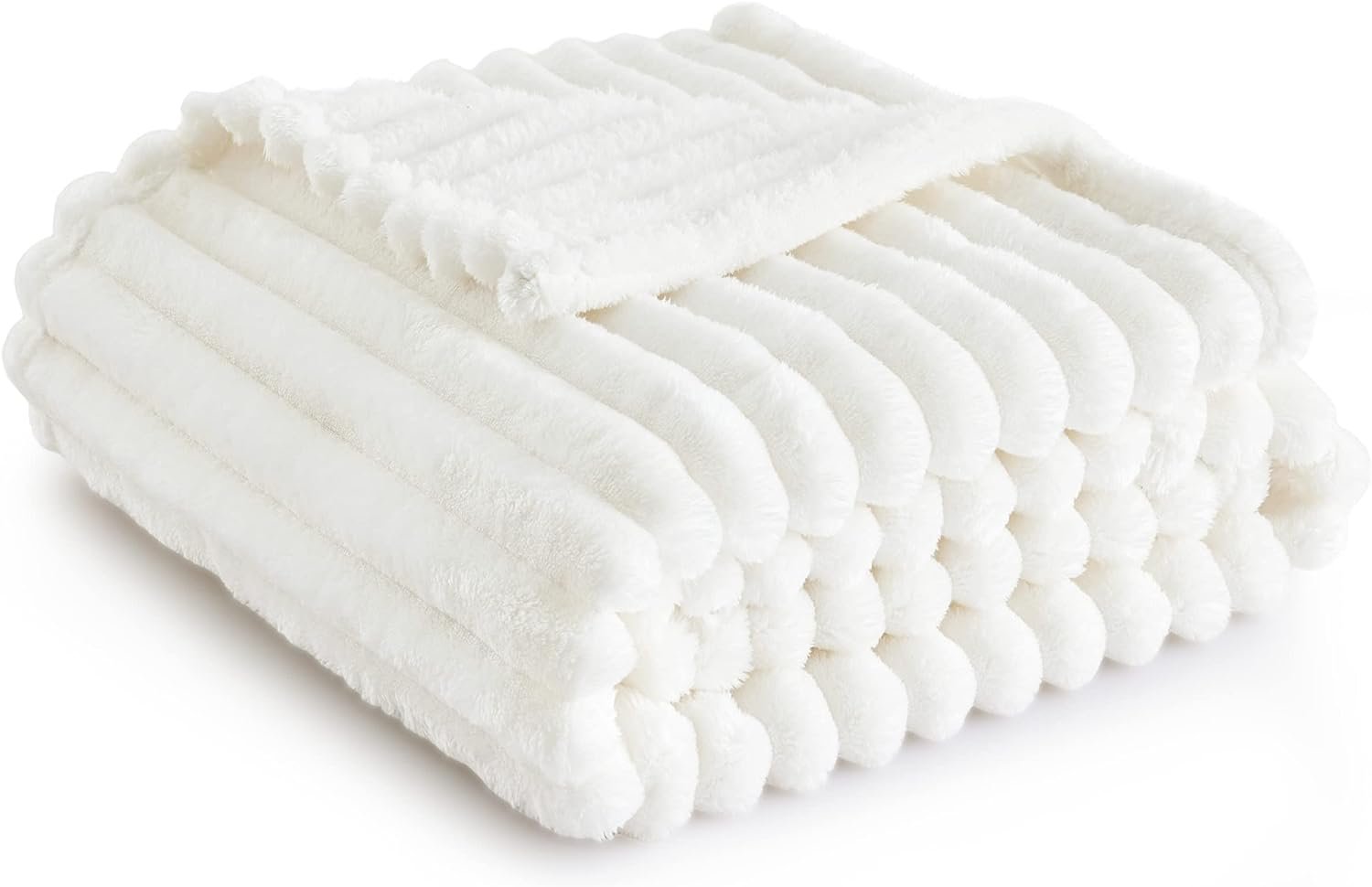 Bedsure White Fleece Throw Blanket for Couch Light Brown Fleece Blanket for Couch - Image 3
