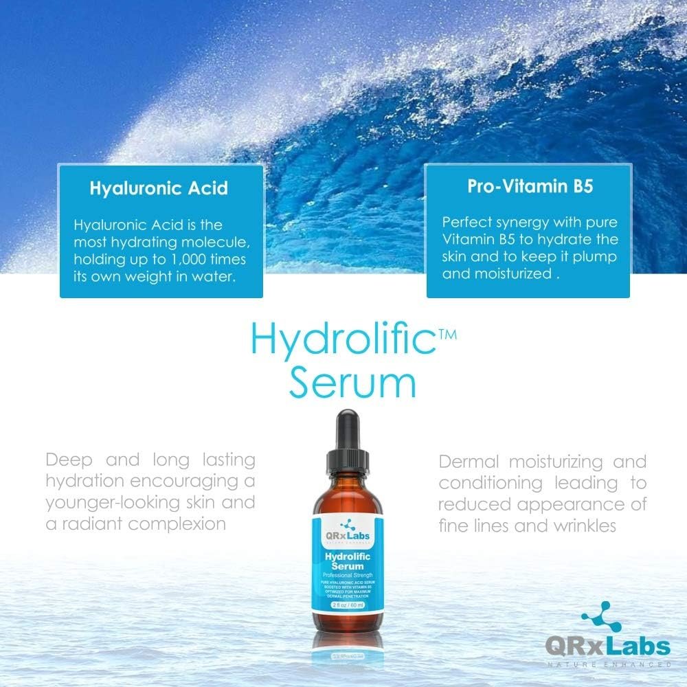 QRxLabs Hydrolific Serum - Hyaluronic Acid Serum Boosted with Vitamin B5 – Formulated for Dermal Penetration & Hydration - Skin Moisturizing Serum - Hyaluronic Acid Serum for Face - Hydrating Serum - Image 3