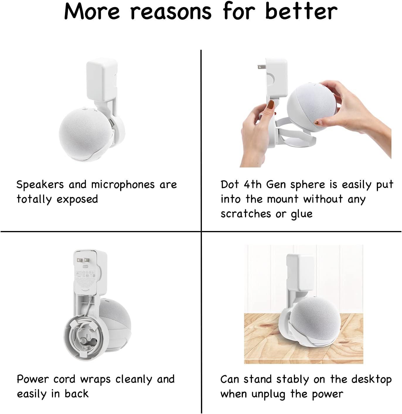 Wall Mount Holder for Dot 4th/5th Generation, Outlet Hanger for Dot 4th/5th Gen, Smart Speaker Stand, Space-Saving Accessories, Built-in Cable Management Shelf, White… - Image 5