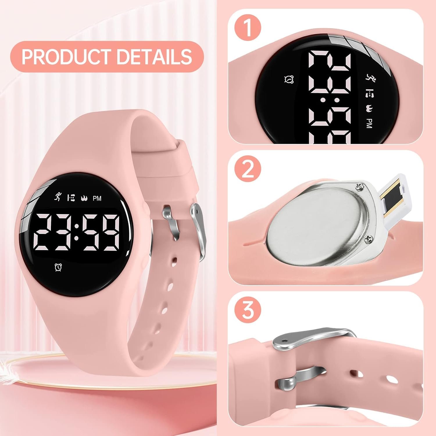 Kids Watch, Digital Watch for Girls Boys, Sport Watch with Alarm Clock, Stopwatch, Waterproof Fitness Tracker with No App for Ages 5-12 Children (YB-Pink) - Image 6
