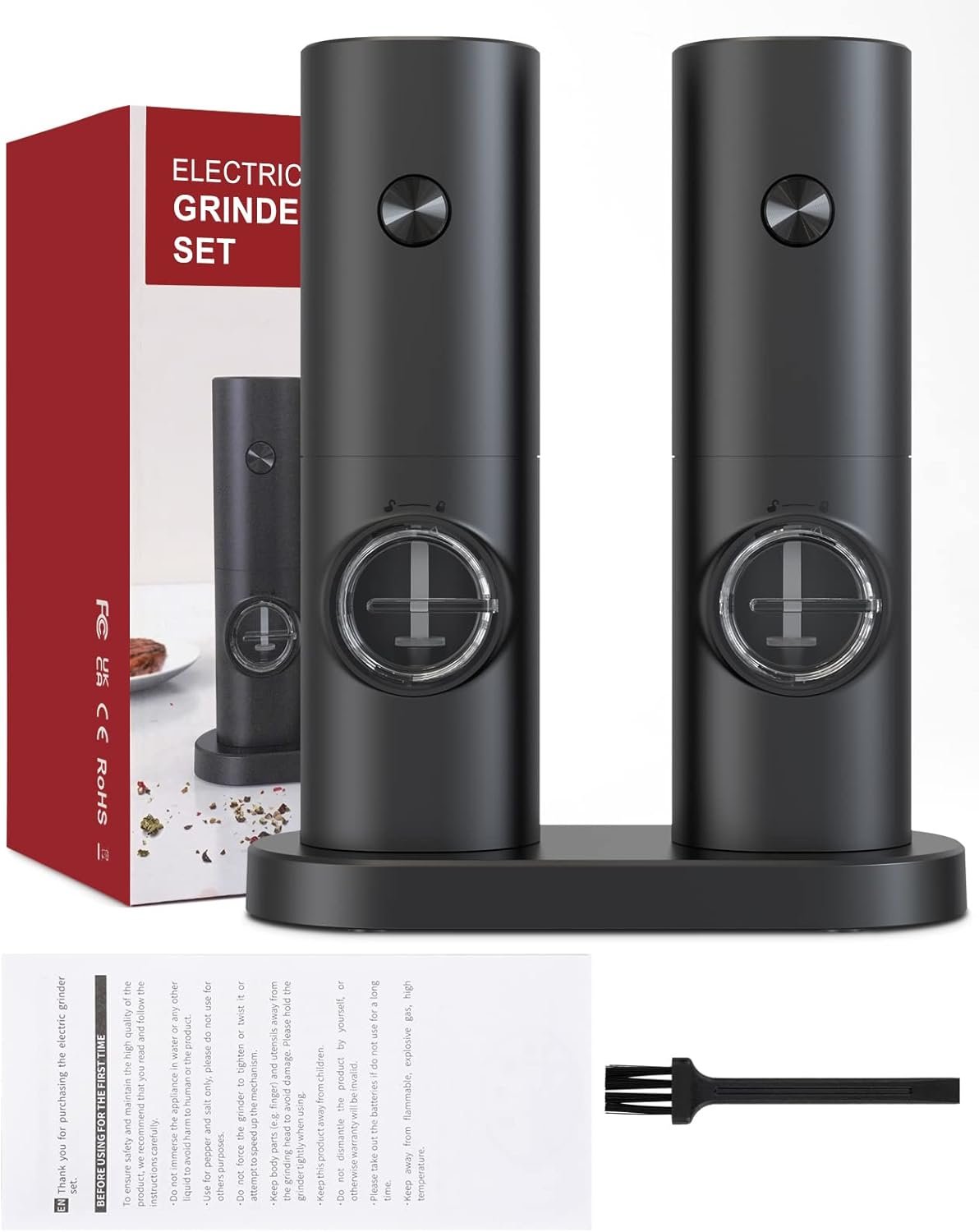 COKUNST Electric Pepper and Salt Grinder Set, Battery Powered Adjustable 5 Levels of Coarseness Black Pepper Grinder Mill with Stand, Automatic Grinding with LED Light for BBQ Resturant Kitchen-2 Pack - Image 8