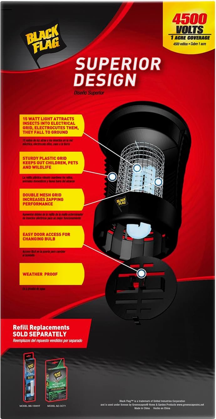 Black Flag BZ-15 Bug Mosquito Zapper Outdoor Zapper 4500 Volts UV White Light - Image 5