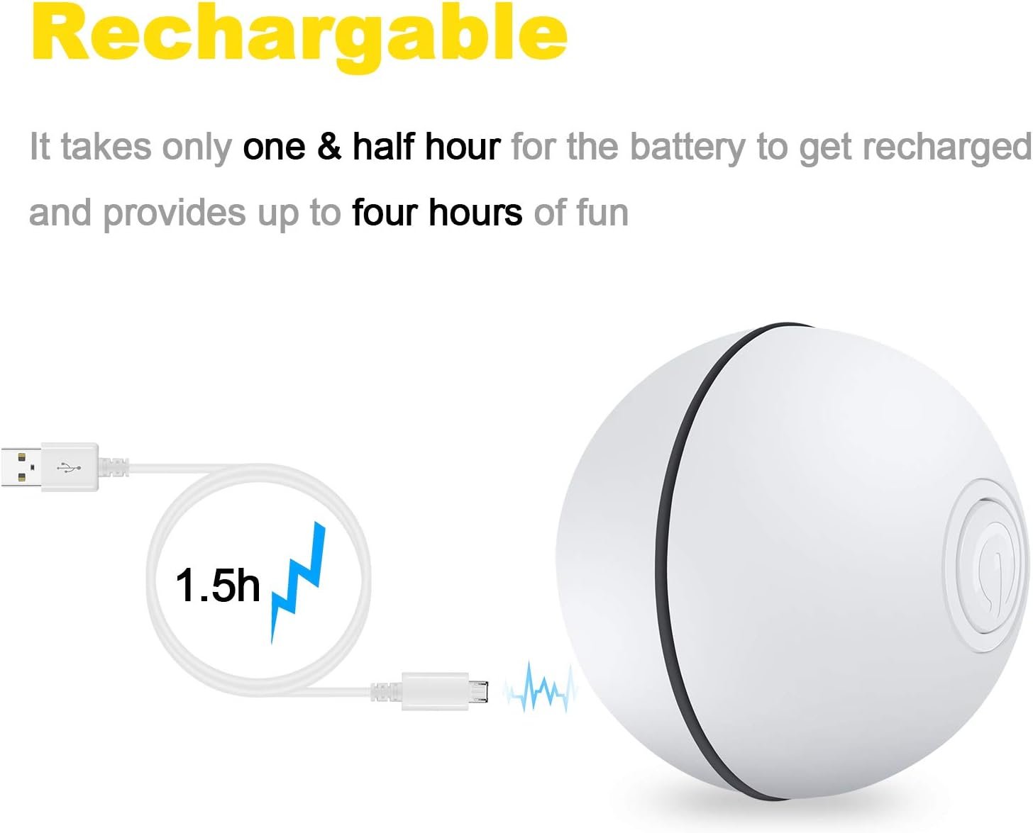 YOFUN Smart Interactive Cat Toy - New Upgraded 360 Degree Self Rotating Ball, USB Rechargeable Wicked Ball, Build-in Spinning Led Light, Stiulate Hunting Instinct for Your Kitty (White) - Image 3