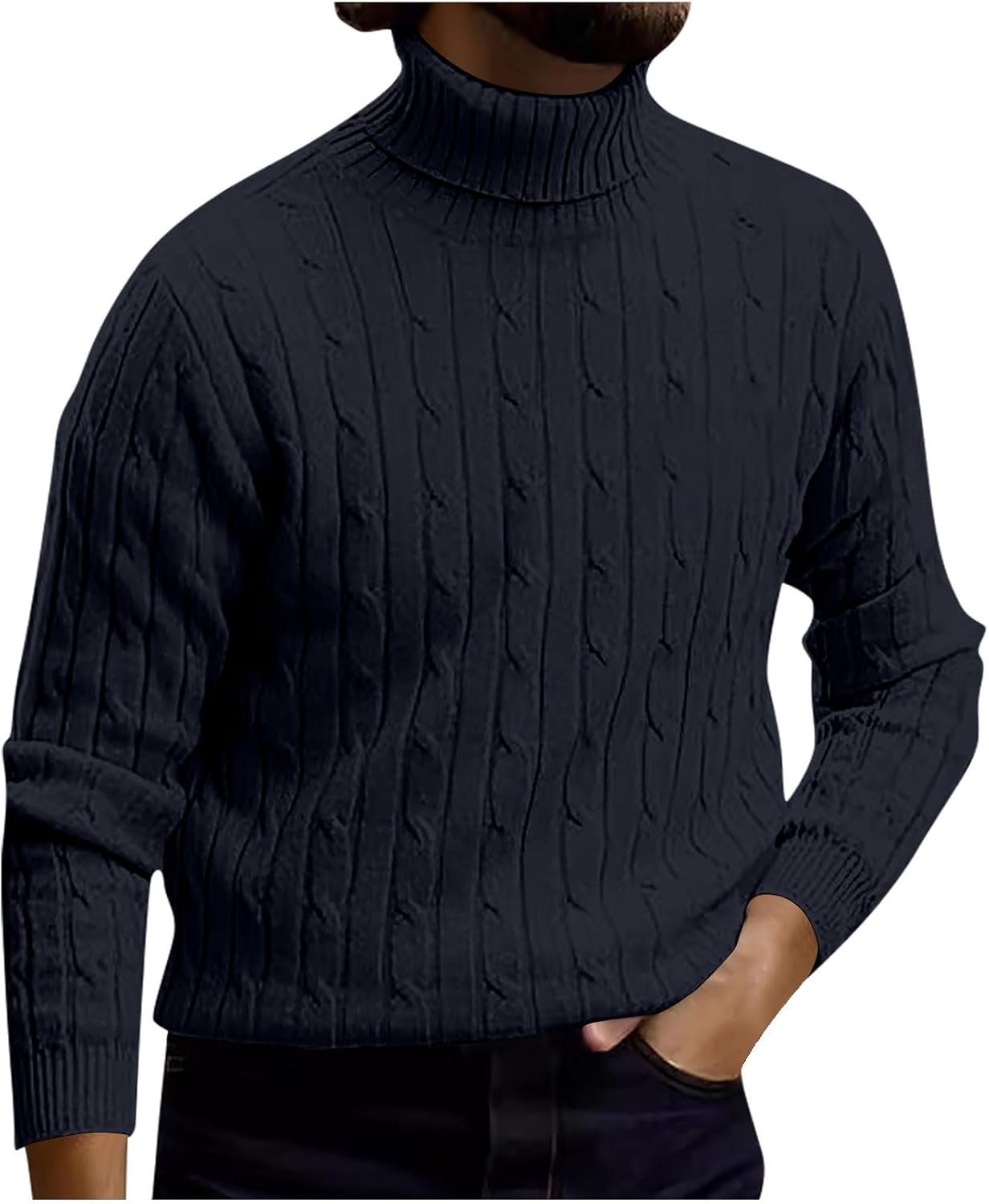Muscularfit Mens Sweaters and Pullovers Causal Turtle Neck Cable Knitted Sweater Fashion Solid Long Sleeve Shirt Fall Outfits - Image 2