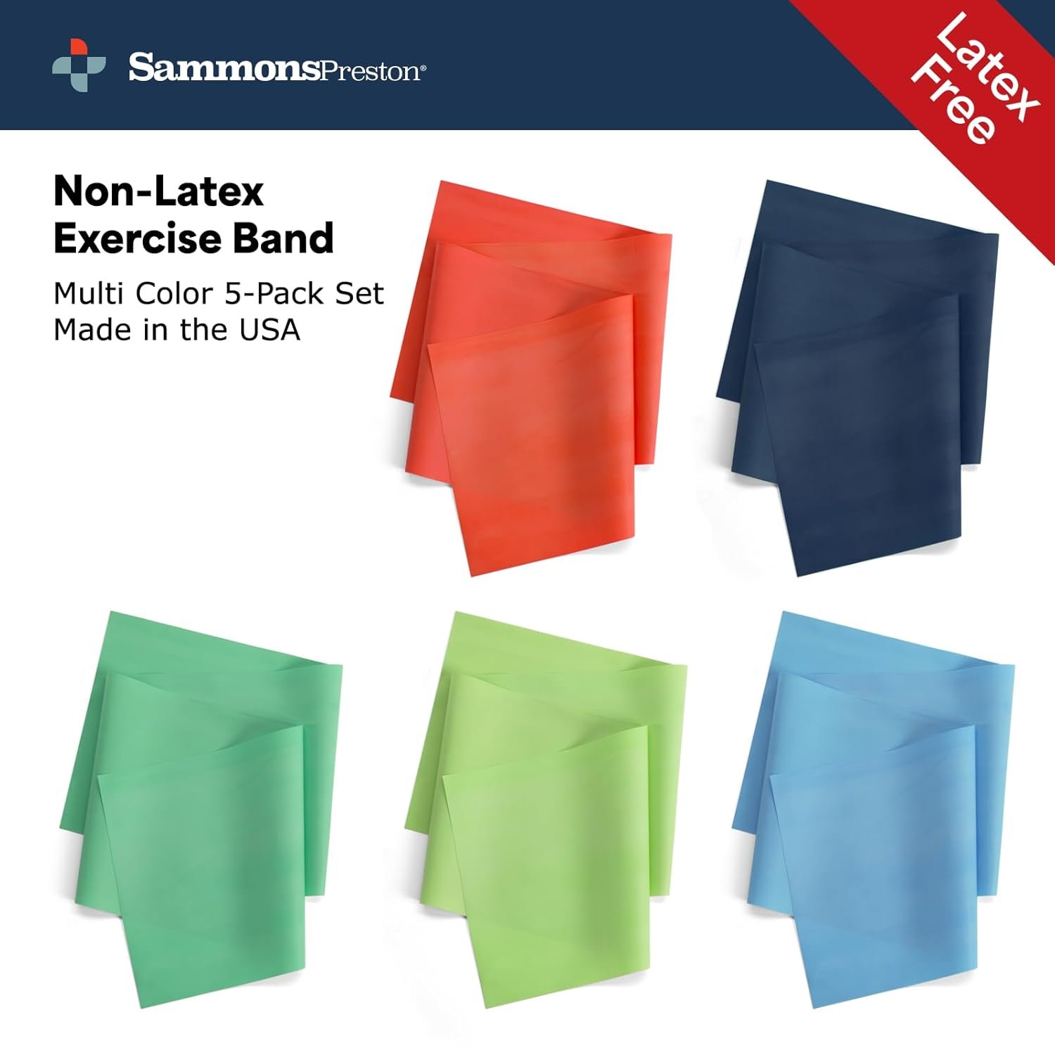 Sammons Preston Resistance Bands for Working Out, Non-Latex Exercise Bands, Resistance Bands for Physical Therapy, Improve Strength & Flexibility, Stretch & Tone Major Muscles, 5pk - Image 13