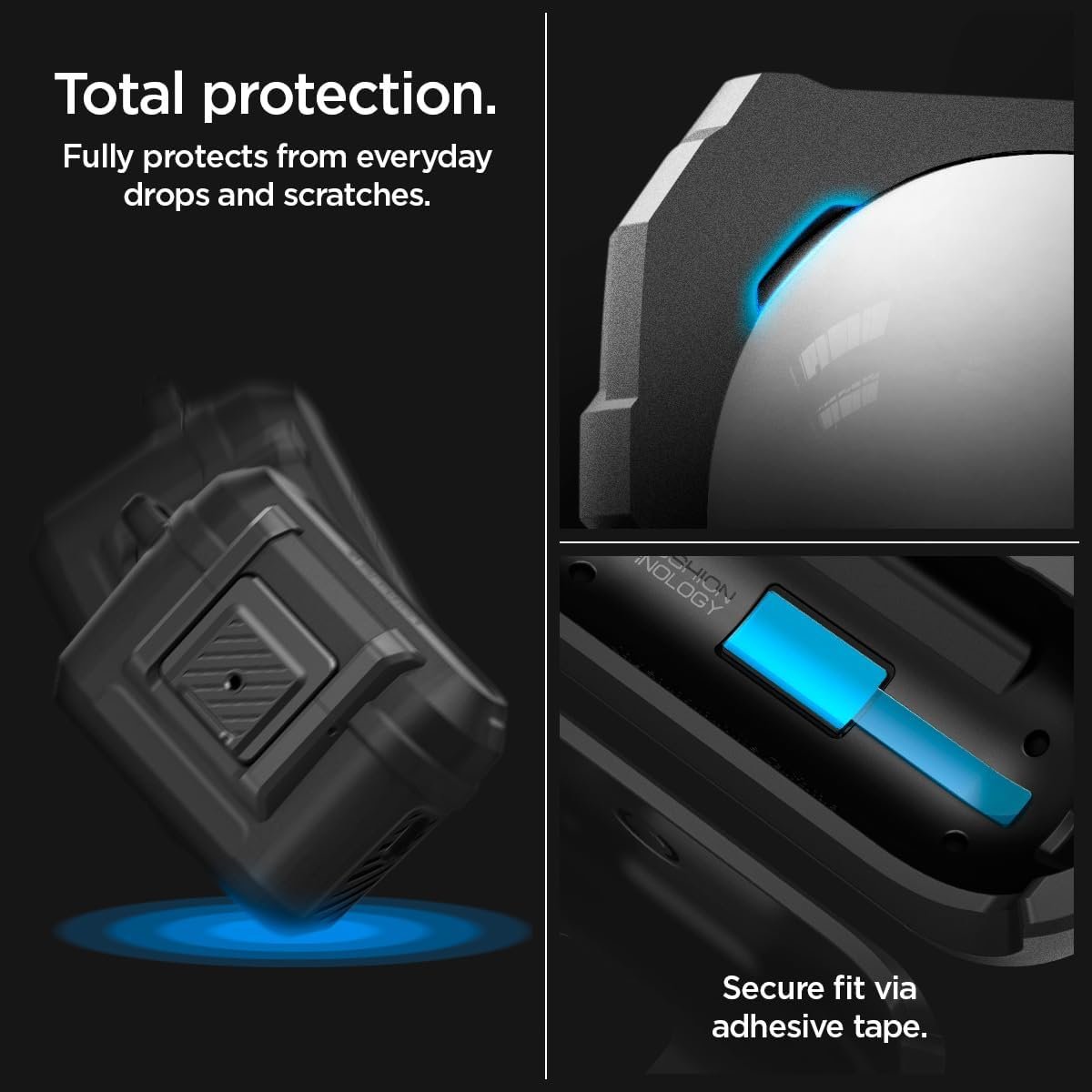 Spigen Lock Fit Designed for AirPods Pro 2nd Generation Case 2022/2023 (USB-C/Lightening Cable) with Secure Lock Clip - Matte Black - Image 5