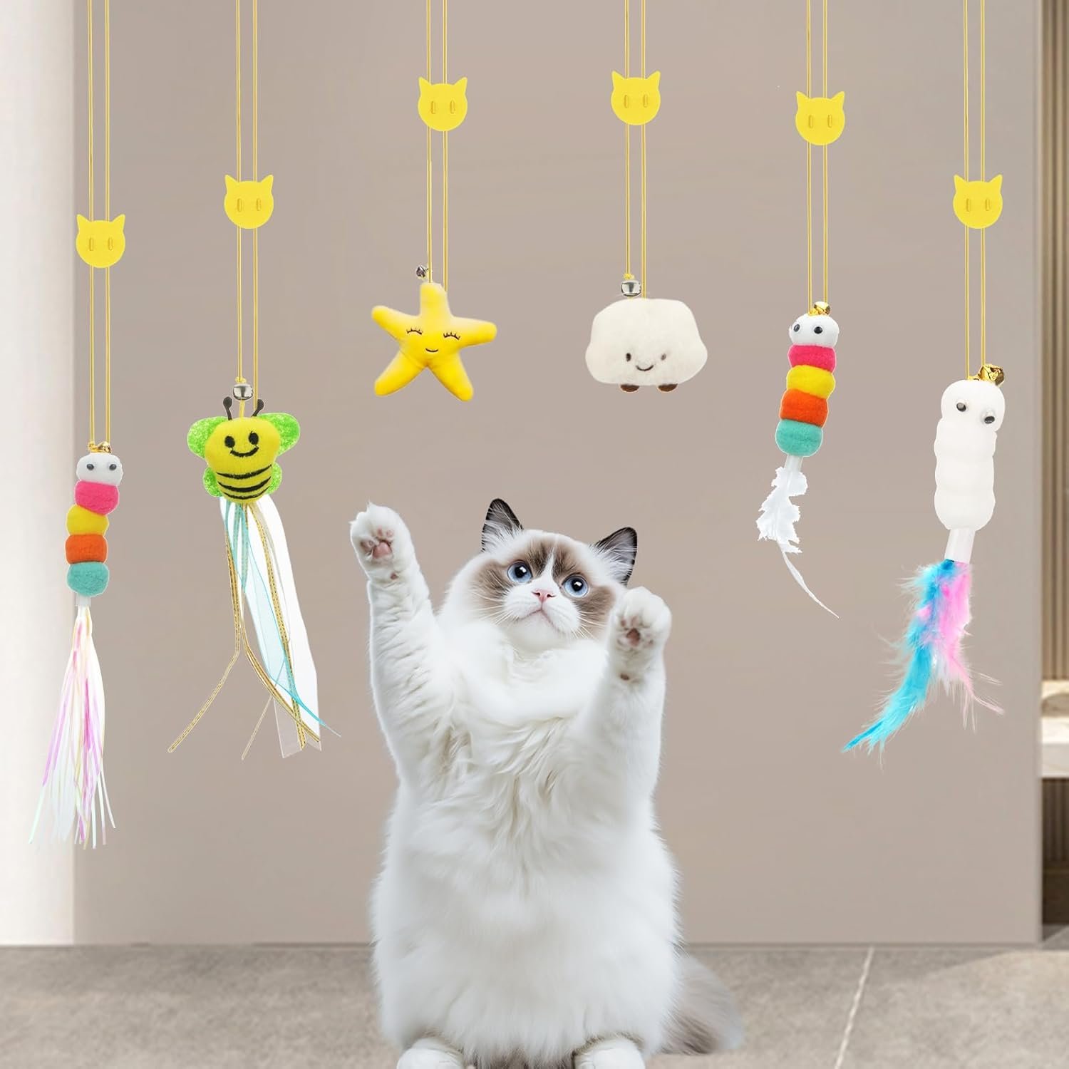 6 PCS Interactive Cat Feather Toys, Indoor Hanging Retractable Cat Toy, Self Play Toys Make Fun Excecise - Image 7