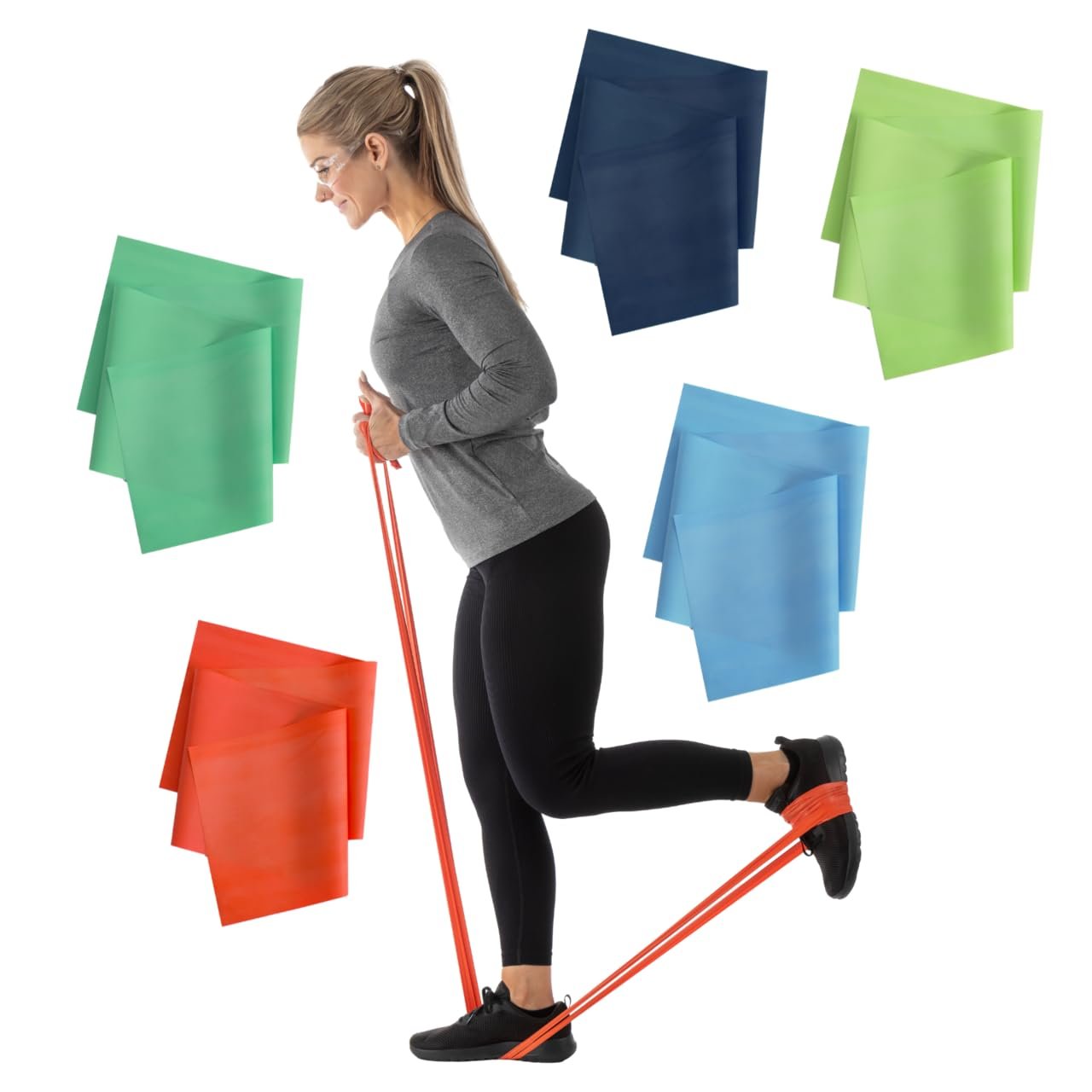 Sammons Preston Resistance Bands for Working Out, Non-Latex Exercise Bands, Resistance Bands for Physical Therapy, Improve Strength & Flexibility, Stretch & Tone Major Muscles, 5pk - Image 2