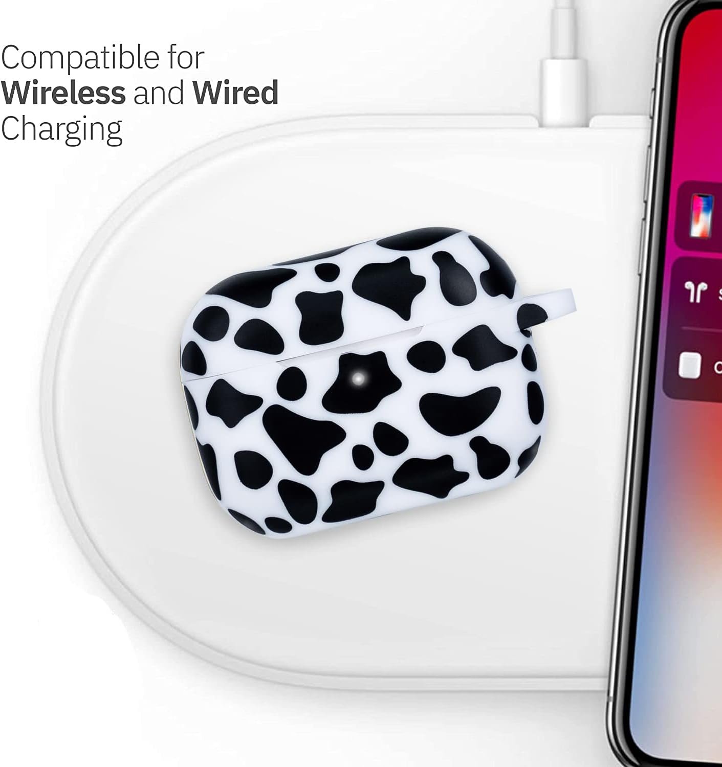 Cow Airpods Pro 2 Case Soft Silicone 2022 - YOMPLOW Case Cover Flexible Skin for Apple AirPod Pro 2nd Charging Case Cute Women Girls iPod Pro Case with Keychain - Black Cow - Image 5