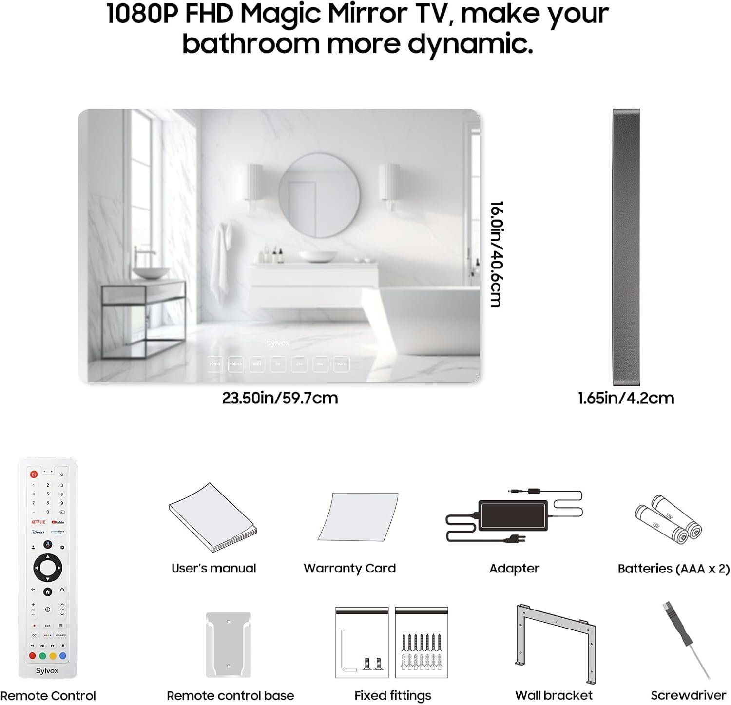 SYLVOX 24'' Smart TV Bathroom Magic Mirror Waterproof LED TV 1080P 500NITS High Brightness Dual Front Speakers Wall mounting Suitable for Bathrooms,Hotels,Saunas - Image 4