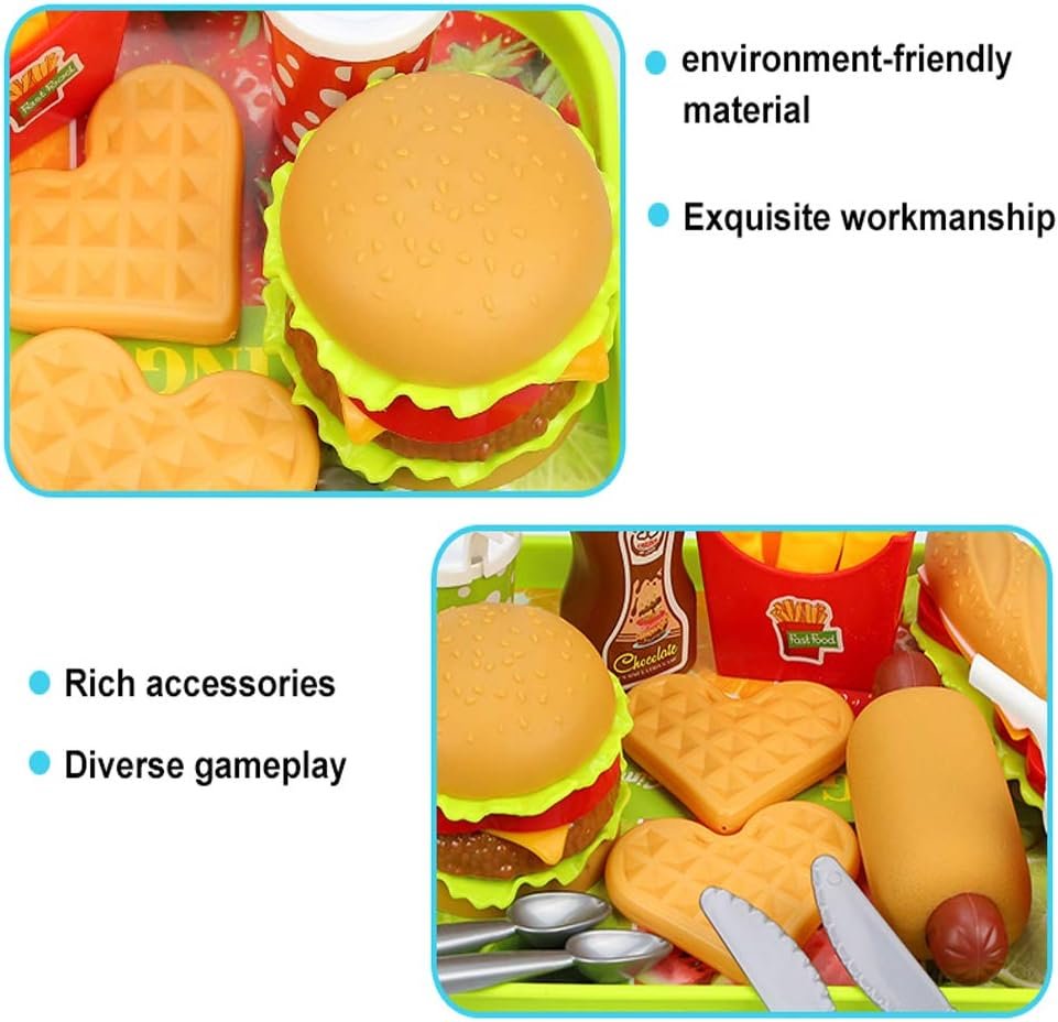 Pretend Play Fast Food Set, Play Food for Kids Kitchen - Play Kitchen Accessories - Toy Foods with Play Burger and Hot Dog Plastic Food for Pretend Play, Kids Toddler Childrens Birthday Gifts - Image 6