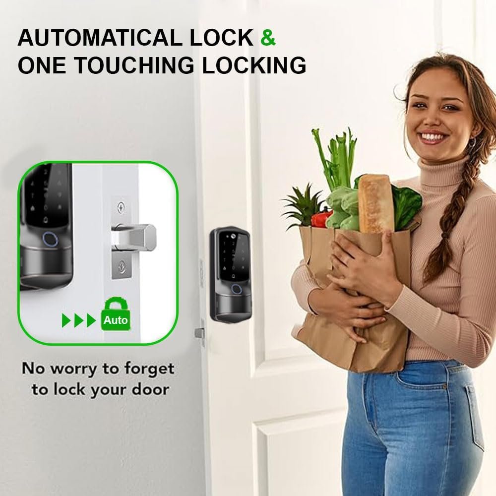 Smart Door Lock with Camera for Front Door, Keyless Door Entry with Doorbell, Electronic & Electric Lock with Deadbolt, Fingerprint, Wi-Fi, Tuya App - Image 4