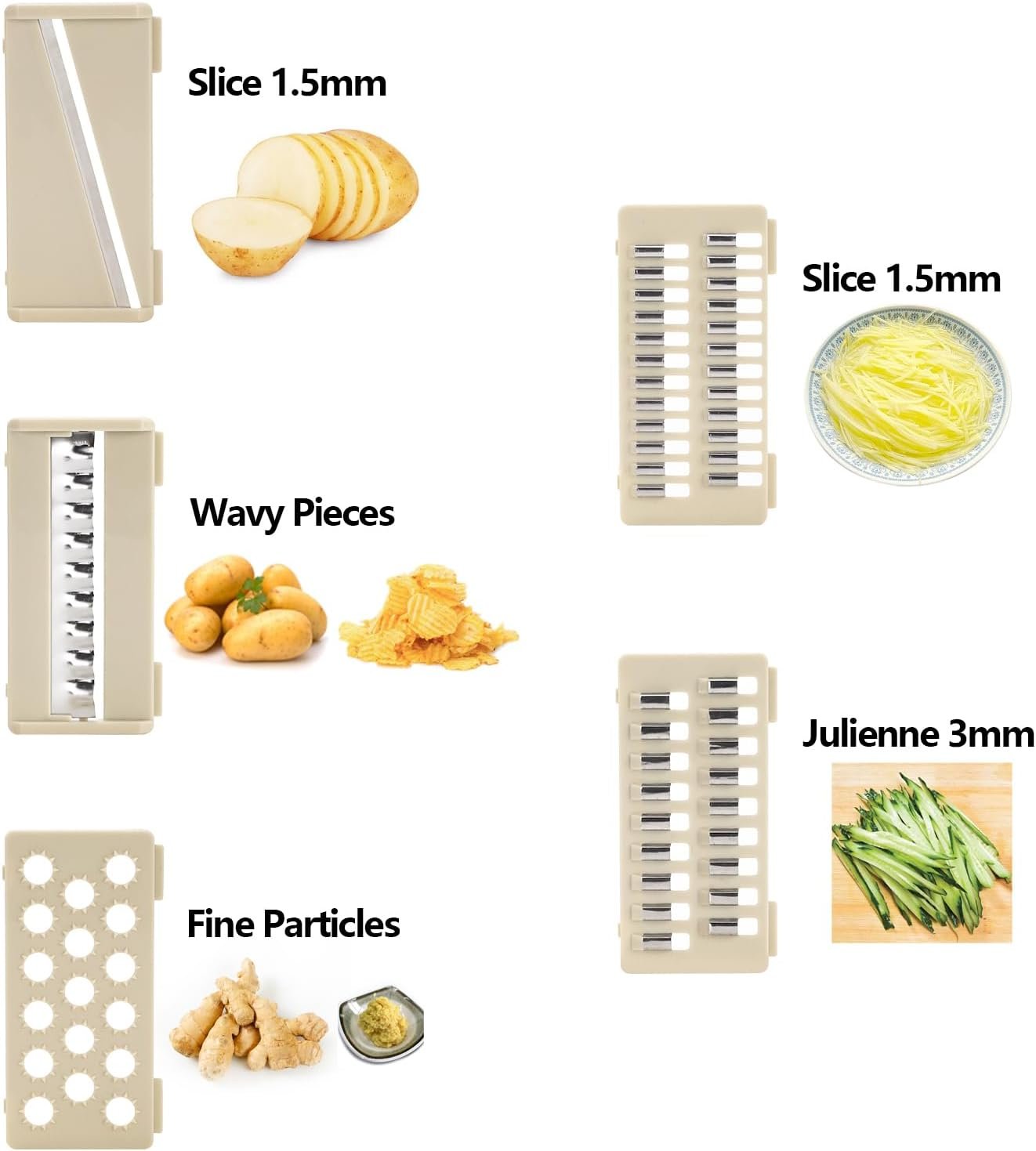 PRENTISS 5 in 1 Adjustable Mandoline Food Slicer for Kitchen Removable Blade Grip Handle Multipurpose Mandoline Chopper Potato Slicer Fruit Vegetable Cheese Onion Slicer Maker Grater(Khaki) - Image 3