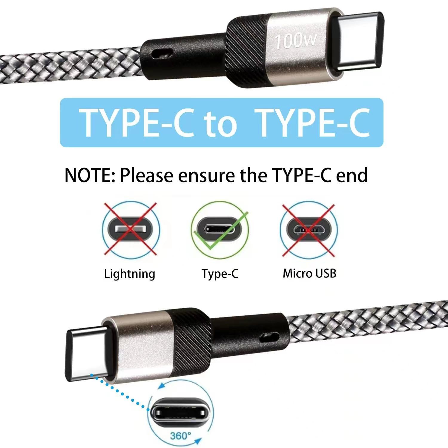 100W USB C Charger Cable,USB C to USB C Cords(3Pack, 6ft) for iPhone 15 Pro Max Plus Samsung Galaxy S20+ S10 Note 10 MacBook Tablets Fast Charging Type C Cable - Image 3