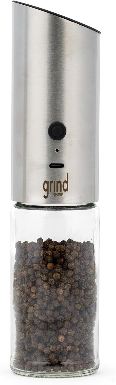 Automatic Electric Salt or Pepper Grinder Mill, USB Rechargeable, Adjustable Coarseness, One-Handed Operation, Stainless Steel - Image 2