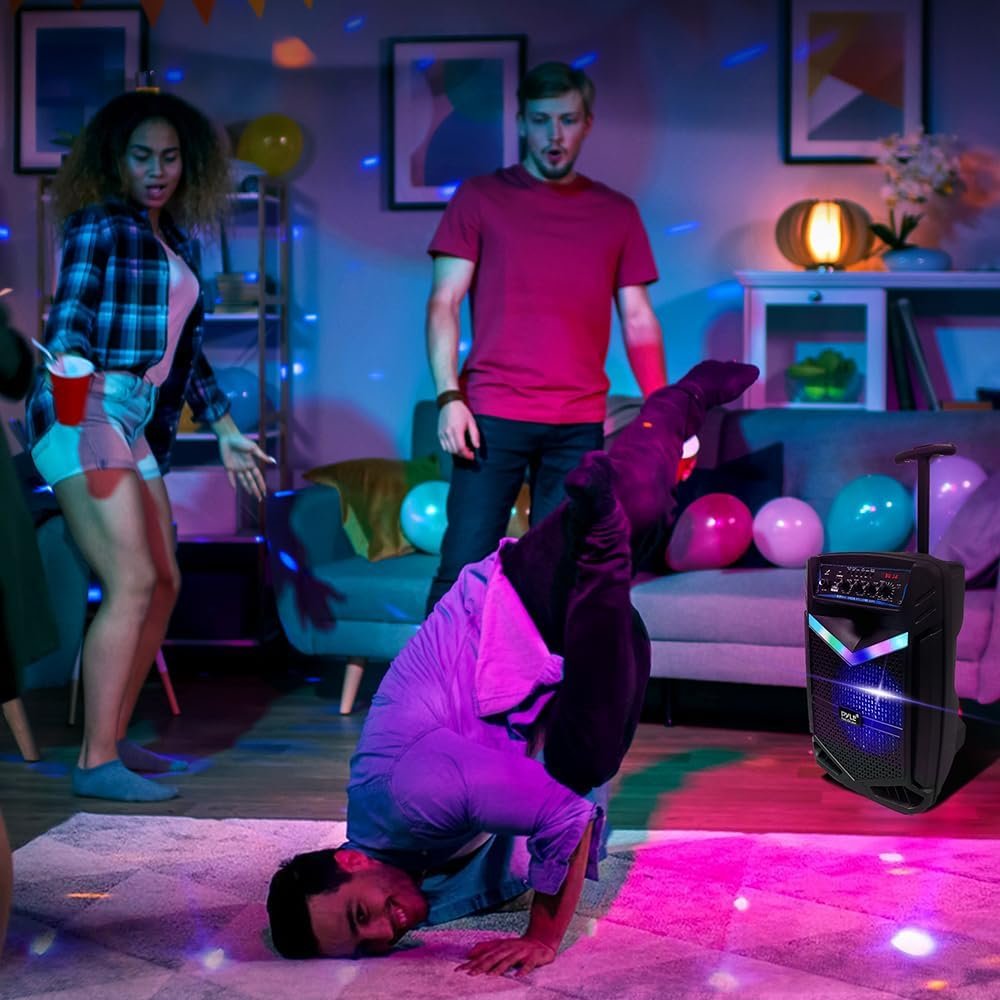 Pyle 400W Rechargeable Outdoor Bluetooth Speaker Portable PA System w/ 8” Subwoofer 1” Tweeter, Recording Function, Mic In, Party Lights USB/SD, Radio - Pyle PPHP842B, BLACK - Image 8