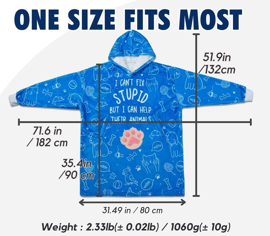 Vet Tech Gifts, Wearable Flannel Vet Tech Blanket Hoodie, Super Soft Warm Cozy with Giant Pocket, Funny Gifts for Vet Tch on Vet Tech Week, Birthday and Christmas - One Size Fits Most - Stupid - Image 4