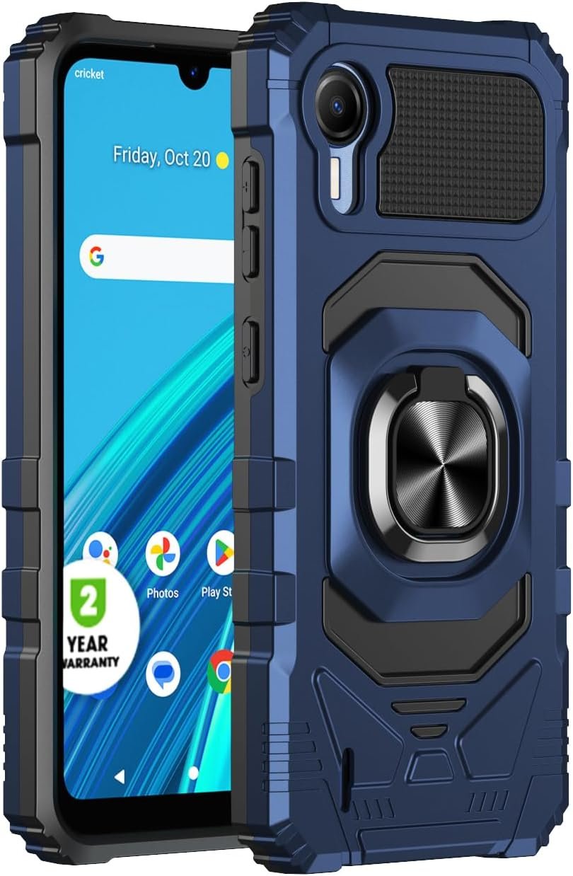 Compatible for Cricket Debut S2, Att Calypso 4 Case, with Tempered Glass Screen Protector, Military Grade Heavy Duty Shockproof Protective Cover, with Ring Kickstand Cover (Blue) - Image 2