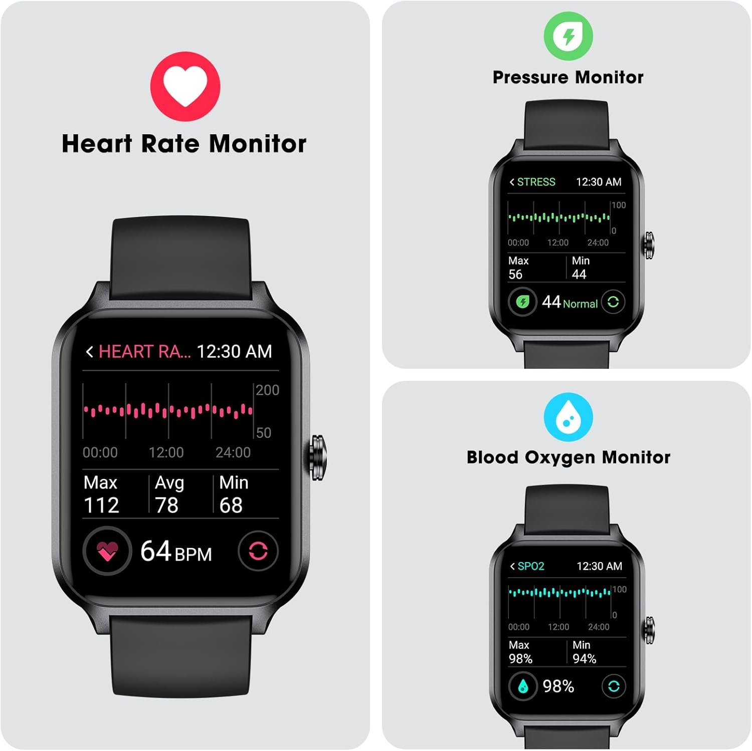 Smart Watch, IP68 Waterproof Fitness Tracker with Heart Rate, SpO2 and Sleep Monitor, Pedometer Fitness Watch for Women Men, Step Counter, Smartwatch Compatible with iOS Android Phones - Image 3