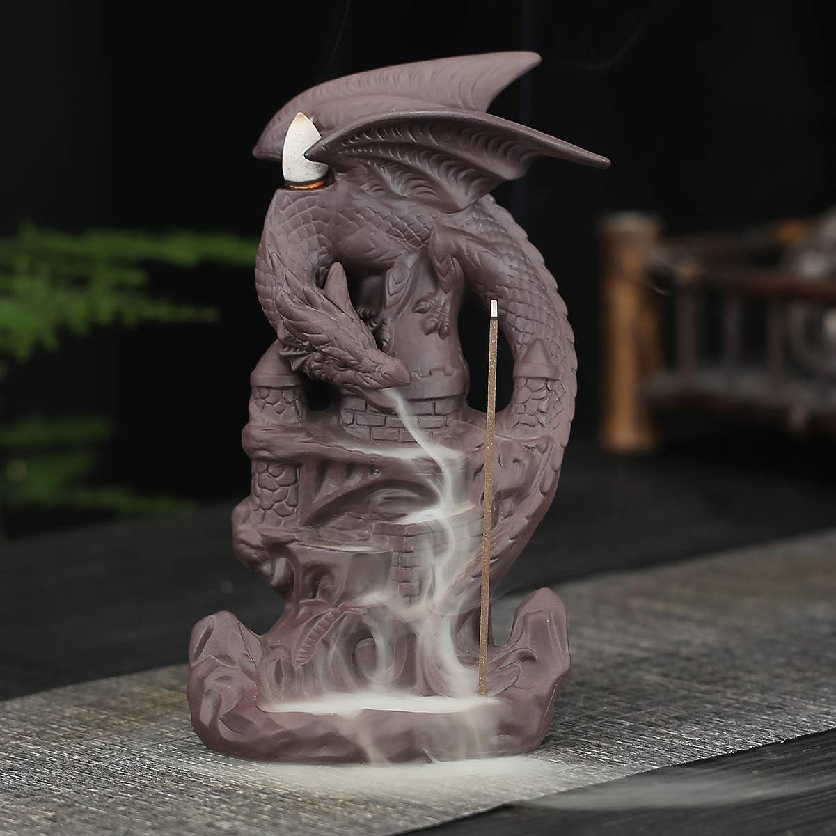Dragon Backflow Incense Burner Handmade Ceramics Ornamen Statue Fountain Home Decor Waterfall Incense Holder, with 100 Backflow Incense Cones and 1Mat - Image 5
