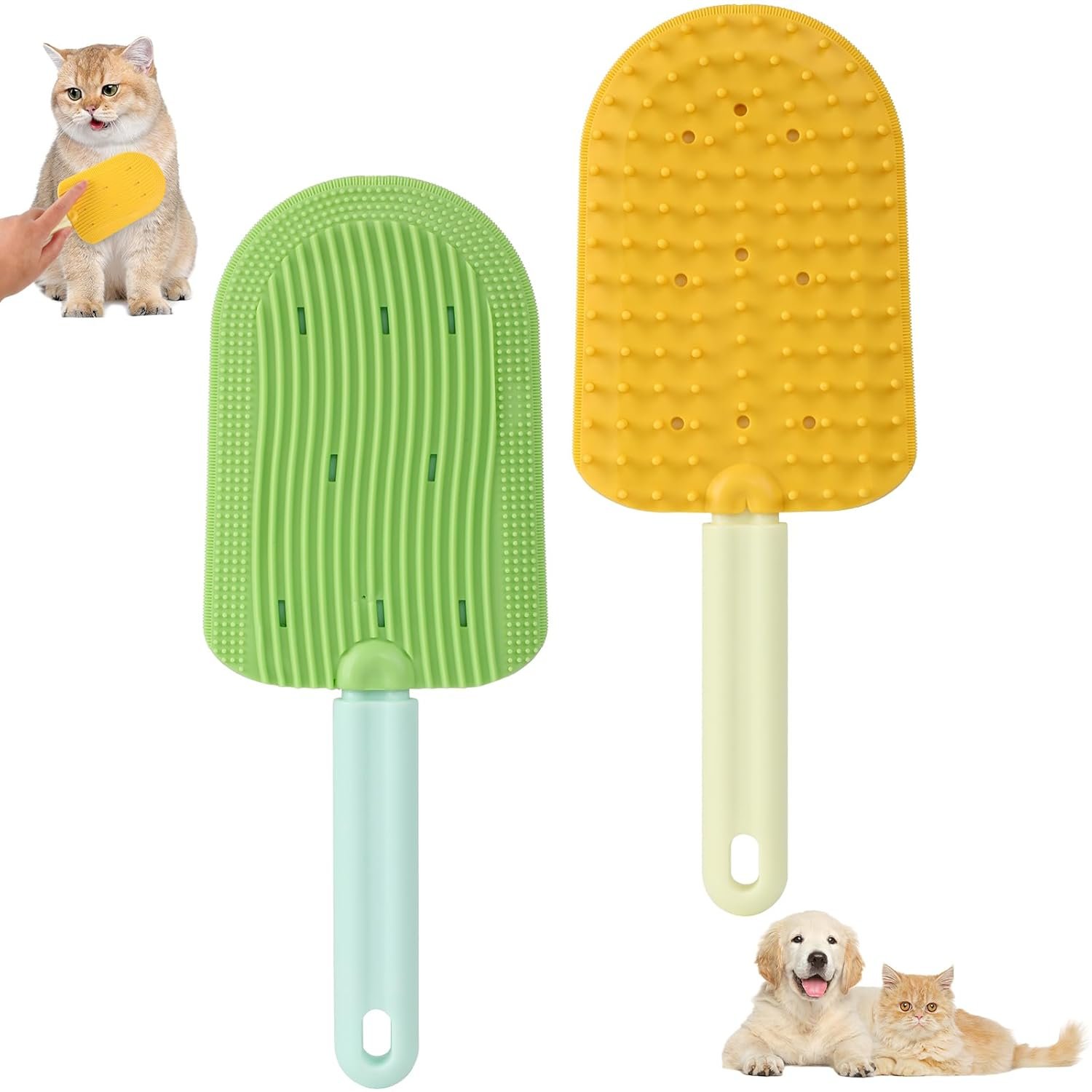 2Pcs Cat Tongue Comb, 2024 New Cat Grooming Brush, Cats Shedding Brush for Long Haired Cats, Cute Cartoon Ice Cream Cat Fur Remover Comb for Cats Grooming Easily Removes Fur Reducing Hairballs - Image 2