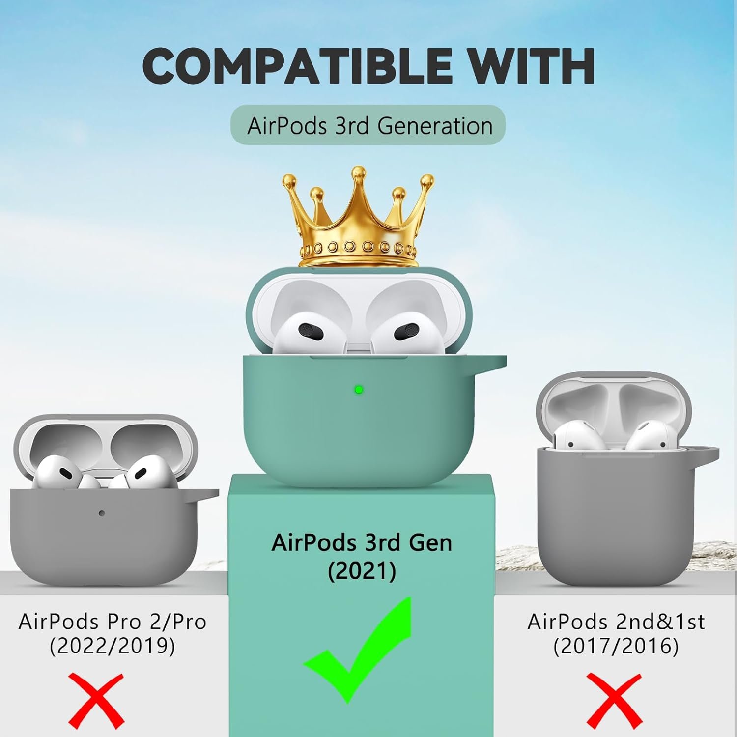 AirPods 3rd Gen Case Cover 2021 with Cleaner Kit,Soft Silicone Protective Case for Apple AirPods 3rd Generation Charging Case with Keychain,Shockproof AirPod 3 Case for Women Men-Pine Green - Image 3