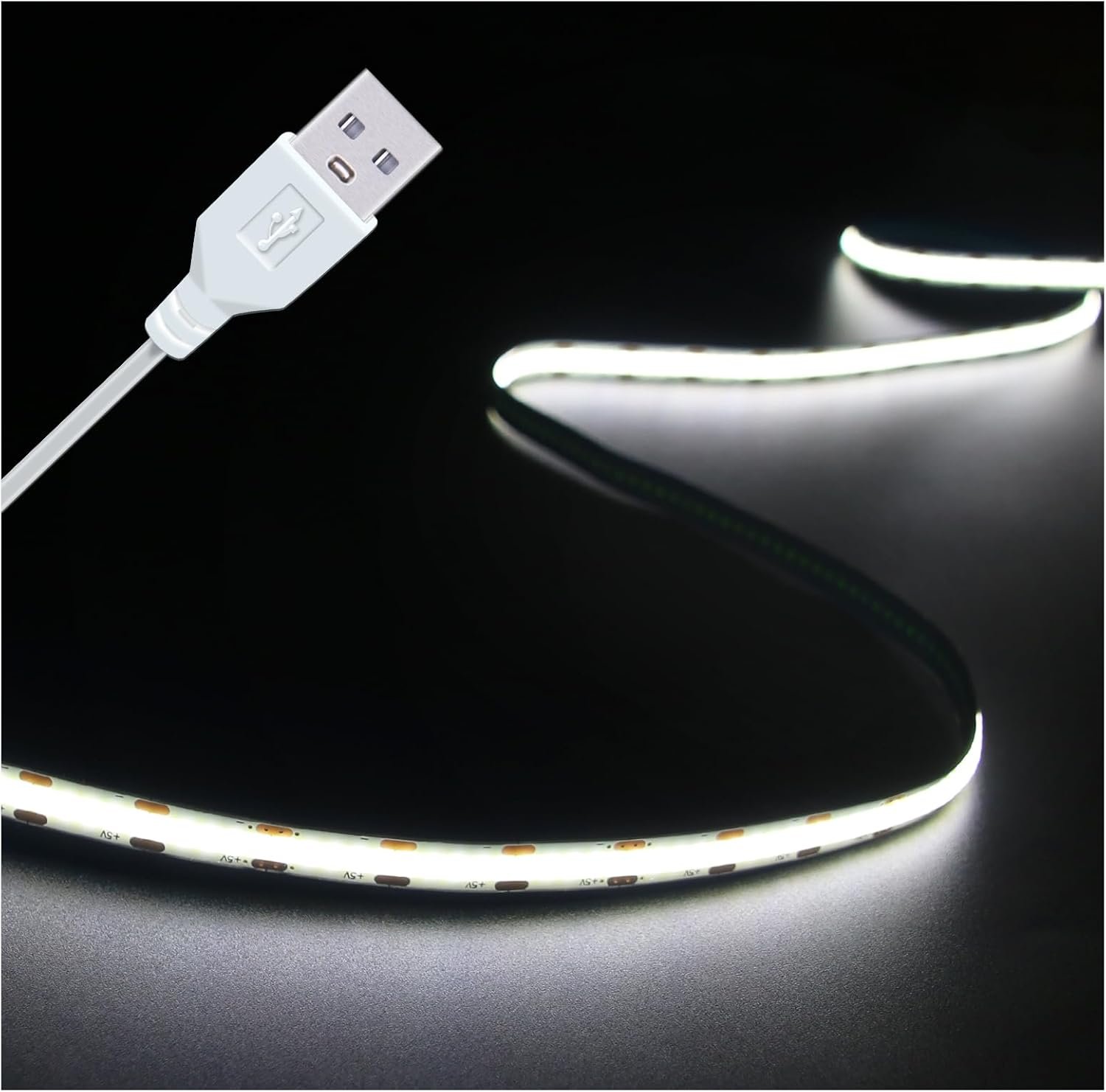 Led Strip Lights 5V USB LED Lighting COB LED Strip Light White Flexible Not Dimmable led Lights for Display Cabinet,Home DIY Lighting Room Decor led tv Lights (3.28FT/6500K) - Image 2