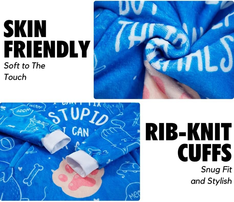 Vet Tech Gifts, Wearable Flannel Vet Tech Blanket Hoodie, Super Soft Warm Cozy with Giant Pocket, Funny Gifts for Vet Tch on Vet Tech Week, Birthday and Christmas - One Size Fits Most - Stupid - Image 7