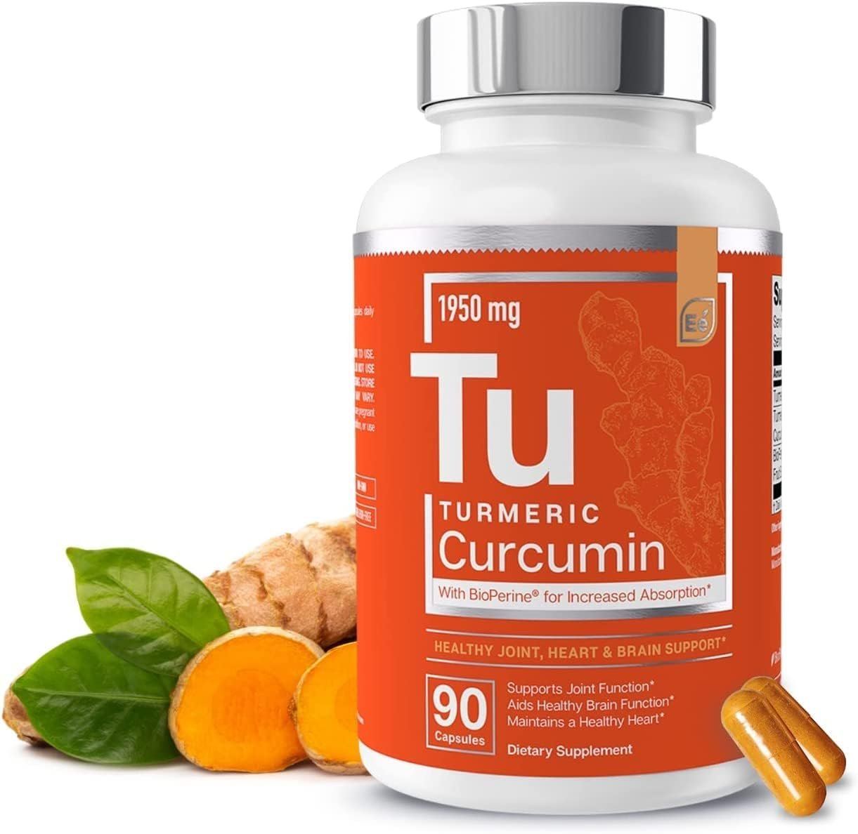 Essential Elements Turmeric Curcumin - Joint, Heart & Brain Support - with Bioperine for Increased Absorption 1950 mg - 90 Capsules - Image 2