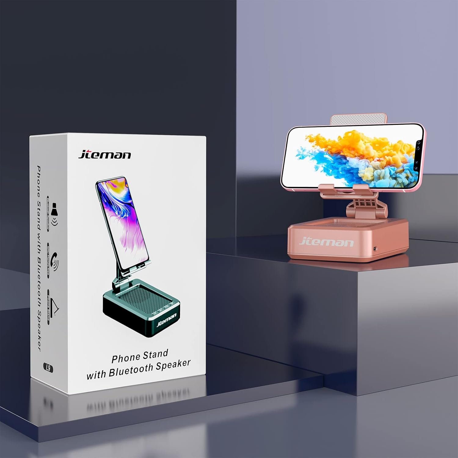 Jteman Portable Phone Stand with Speaker Bluetooth Wireless,Gifts for Men Women,Birthday for Women Men,Kitchen Gadgets for Men,Phone Holder for Desk - Rose Gold - Image 7