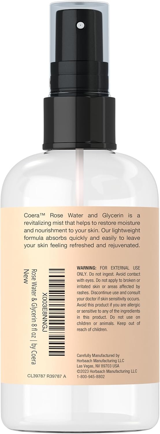 Coera Rose Water & Glycerin Spray for Face | 8 fl oz | Hydrating Facial Toner and Moisturizing Mist for Skin and Hair | Free of Parabens, SLS, & Preservatives | Packaging May Vary - Image 4