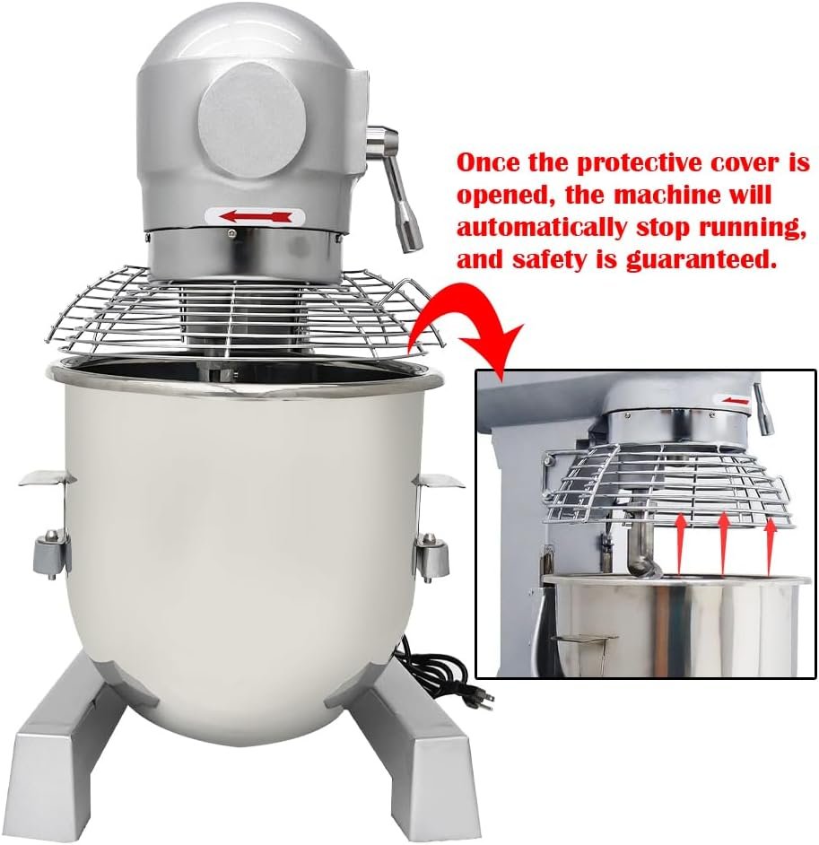 INTBUYING Commercial Electric Food Mixer Stand Dough Mixer, 3 Adjustable Speeds 3in1 Stand Mixer with SS304 Bowl/Dough Hooks/Whisk/Beater for Bakery Restaurant Kitchen Food Blender 30L - Image 8