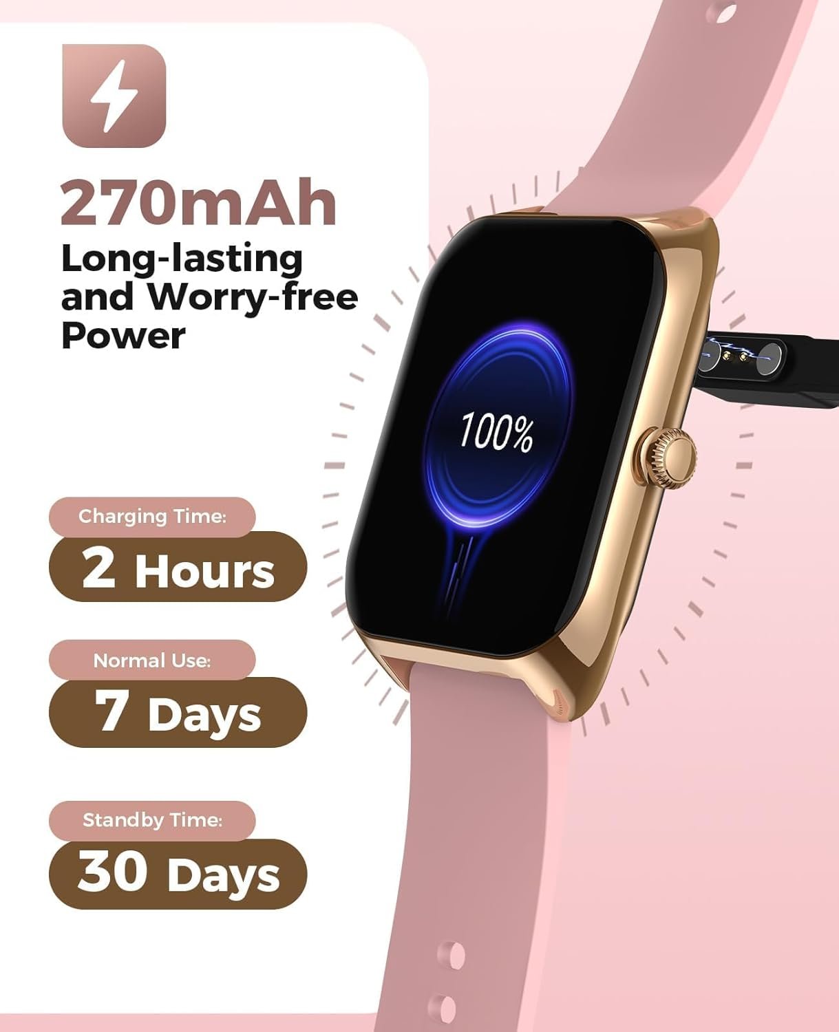Smart Watch for Women Men (Answer/Make Call), 2.02" Smartwatches with 110+ Sport Modes, Blood Pressure Blood Oxygen Heart Rate Sleep Monitor, IP68 Waterproof Fitness Watch (Pink) - Image 7