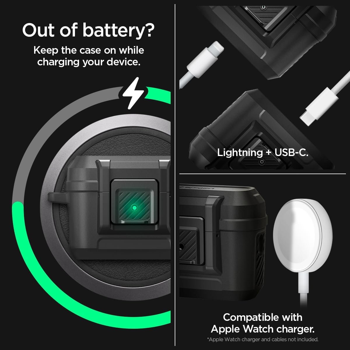 Spigen Lock Fit Designed for AirPods Pro 2nd Generation Case 2022/2023 (USB-C/Lightening Cable) with Secure Lock Clip - Matte Black - Image 7