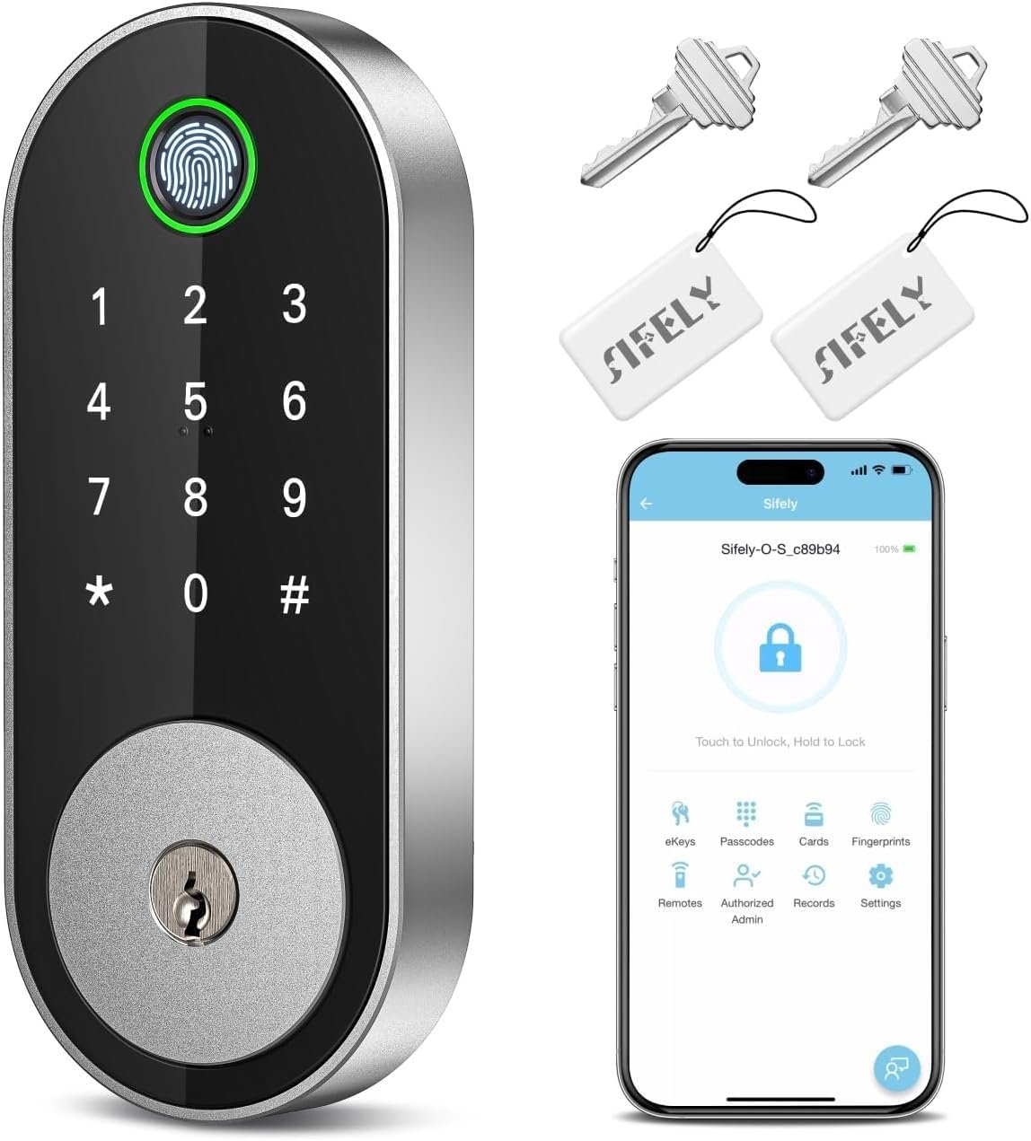 Keyless-Entry Fingerprint Deadbolt Smart Lock: Sifely Smart Lock, Automatic Electronic Keyless Entry Door Lock, Digital Smart Door Lock with Code, Biometric Fingerprint Door Lock with Keypad (Silver) - Image 2