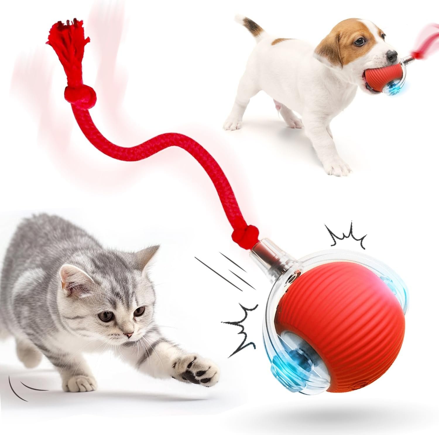 Interactive Cat Toy Balls, 2024 Upgraded Cat Toys for Indoor Cats, Smart Self Rolling Interactive Cat Dog Ball, Automatic Moving Peppy Pet Ball for Bored Indoor Adult Cats Kitten (Red) - Image 2