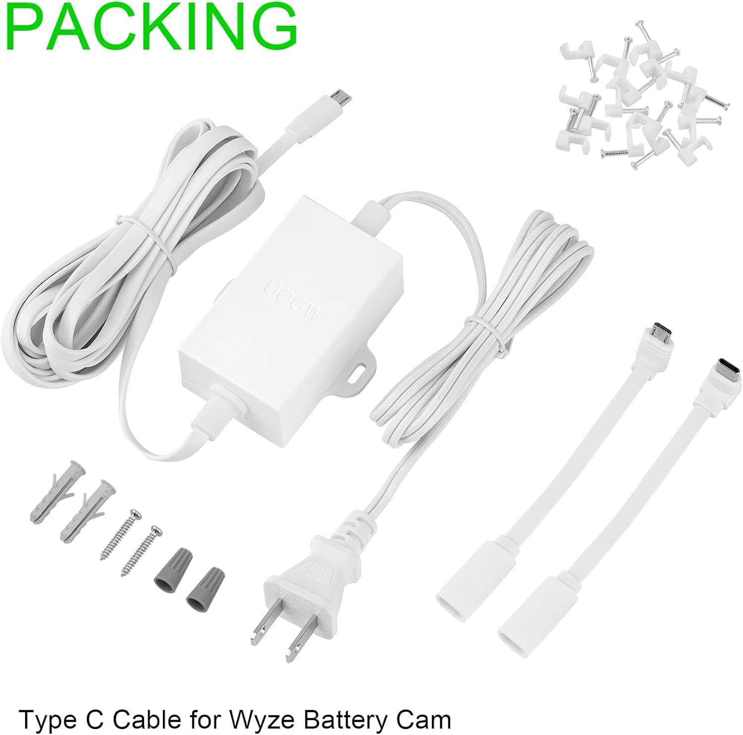 Uogw 20Ft/6m Outdoor Power Adapter Compatible with Wyze Cam V4,Wyze Cam Pan V3/V2,Wyze OG,Wyze Cam V3 and V3 Pro,WYZE Battery Cam Pro,Replace The WYZE Plug,Waterproof Power Cable for Wyze Cam - Image 8