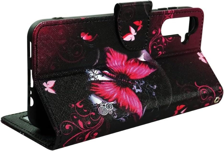 Zase Design Cover for Samsung Galaxy A14 5G Protective Wallet Phone Case Cute Woman Girls Premium PU Leather Flip Folio w/Kickstand ID Card Slot Wrist Strap Magnetic Lock (Hot Pink Butterfly) - Image 4