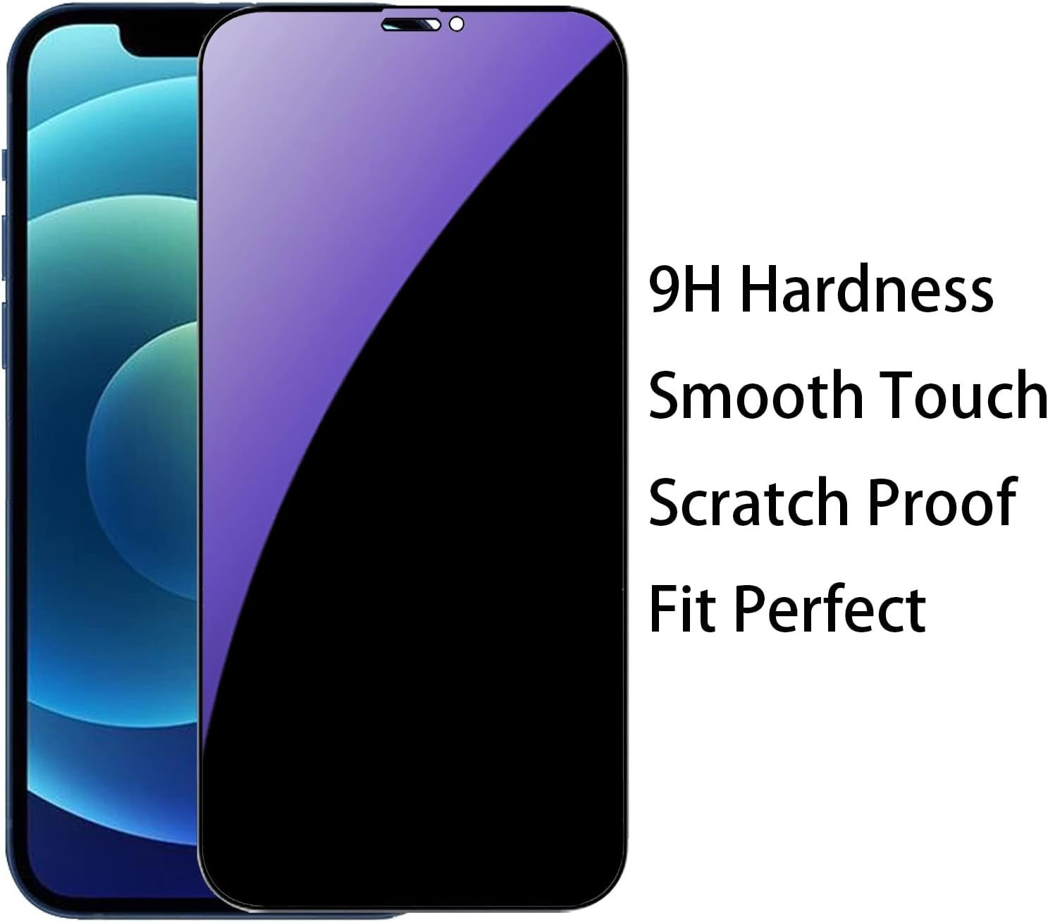 2 Pack Anti-Blue Privacy Tempered Glass Suit for iPhone 12 / iPhone 12 Pro Anti-Spy Screen Protector Anti-Peeping Film 9H Hardness Anti-scratch Full Covered 6.1 inch (Blue) - Image 6